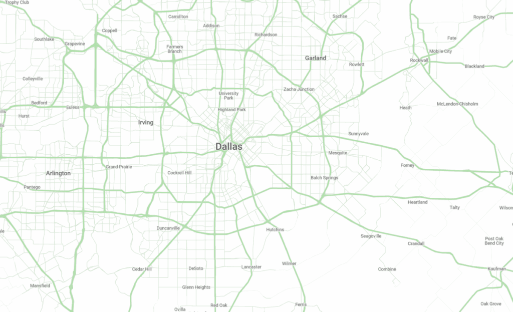 Map of the service area for Grass!365's service area in Dallas, TX